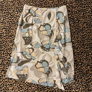 Blue and Cream Asymmetrical Pencil Midi Skirt